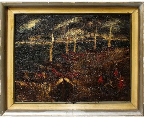 Ward, Chris (um 1967/68)"Kleiner Fischerhafen", so verso auf Etikett betitelt, dat. 1967/68 und sign. Öl/Platte. 49x 63 cm. R