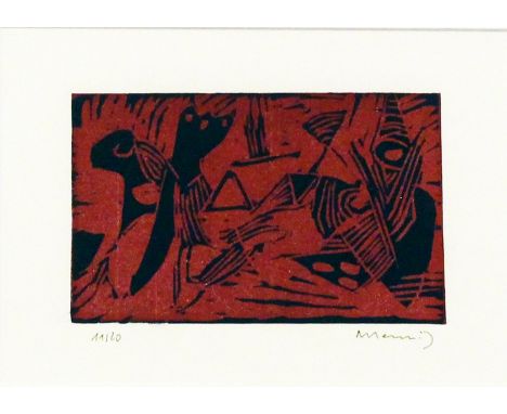 Hennig, Albert (1907 Leipzig - 1998 Zwickau)Komposition in Rot und Schwarz. Holzschnitt /Papier, re. u. sign. sowie li. u. Ex