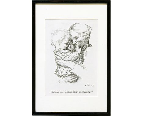 Kollwitz, Käthe (1867 Köngisberg-Moritzburg 1945)"Mutter und Kind auf dem Arm" (1916). Lithographie/Maschinenbütten (l. gebrä