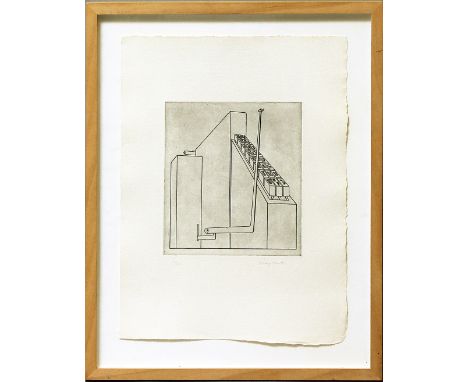 Klapheck, Konrad (geb. 1935 Düsseldorf)"Große Tastenmaschine". Radierung, re. u. mit Bleistift sign. und li. u. Ex. 10/60. Bl
