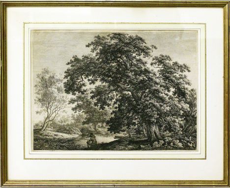 Kolbe, Carl Wilhelm der Ältere auch "Eichen-Kolbe" (1759 Berlin - Dessau 1835)"Große dunkle Eiche am Wasser, im Vordergrund A