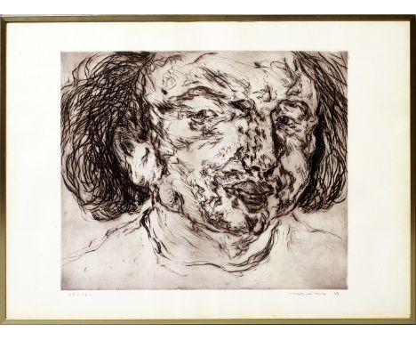 Marwan (1934 Damaskus - Berlin 2016)"Gesicht".  Radierung und Aquatinta auf Kupferdruckpapier (l. gebräunt, min. fleckig, etw