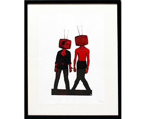 Gray, Saskia (2011)Darstellung wohl "TV heads Sid Vicius and Nancy". Farbserigraphie, re. u. mit Bleistift monog., dat. 2012 