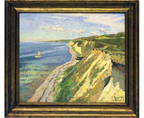 Paulsen, Sophus (1883-1935), wohlDie Klippen von Voderup Klint, Dänemark. Öl/Lwd. (Craquelé), re. u. monog. Ca. 69x 80 cm. R.