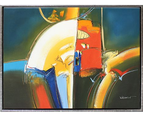 Wilkinson, Mandy (geb. 1970 in Manchester)Abstrakte Komposition. Acryl/Lwd., re. u. sign. Ca. 80x 100 cm. R. mit Schattenfuge