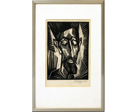 Maetzel, Emil (1877 Cuxhaven - Hamburg 1955)"Selbstbildnis". Linolschnitt, re. u. mit Bleistift sign. und dat. (19)20. 24x 18