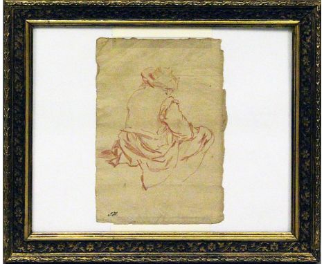 Ostade, Adriaen von (1610 Haarlem 1685), NachfolgeRückenansicht eines sitzenden Mannes mit Hut. Rote Kreide/Bütten (stärkere 