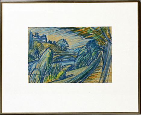 Maetzel, Emil (1877 Cuxhaven - Hamburg 1955)"Hamburg/Park", so auf Etikett betitelt. Wachsstiftzeichnung auf gräulichem Papie