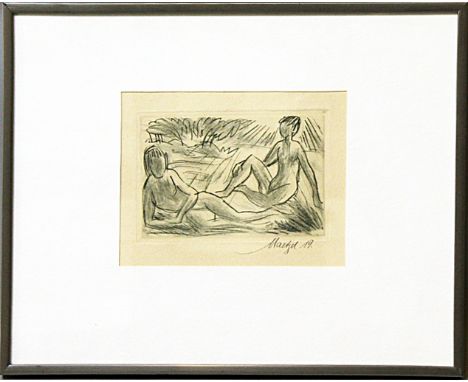 Maetzel, Emil (1877 Cuxhaven - Hamburg 1955)"Zwei weibliche Akte". Radierung (etwas verschmutzt), re. u. mit Bleistift sign. 