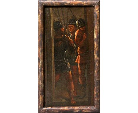 Unbekannter Maler (17. Jh.)Drei römische Soldaten. Öl/Lwd.. (Altersspuren, rest., doubliert). 47x 24 cm. R. 