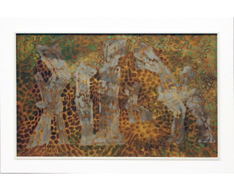Lahs, Curt (1893 Düsseldorf - Berlin 1958)Abstrakte Herbstlandschaft. Öl/Papier/Hartfaserplatte. Verso mit Nachlass-Stempel. 