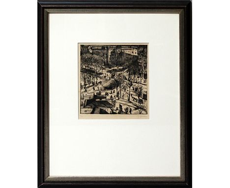 Grossmann, Rudof (1882-1941)Kurfüstendamm, Ecke Joachimsthaler Straße (um 1921). Radierung/Papier (gebräunt, stockfleckig), r