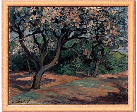 Maetzel, Emil (1877 Cuxhaven - Hamburg 1955)"Frühlingsblüte". Öl/Lwd./Karton, li. u. sign., verso mit Galerie-Etikett Langenh