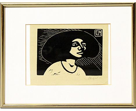 Maetzel, Emil (1877 Cuxhaven - Hamburg 1955)Expressives Mädchen im Brustportrait. Linolschnitt, re. u. mit Bleistift sign., d