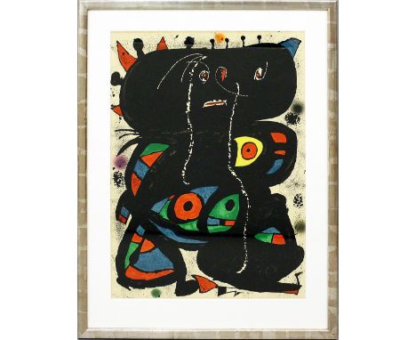 Miró, Joan (1893 Montroig - Mallorca 1983)"Hommage aux Prix Nobel", 1976. Farblithographie/Papier (im Randbereich min. gebräu