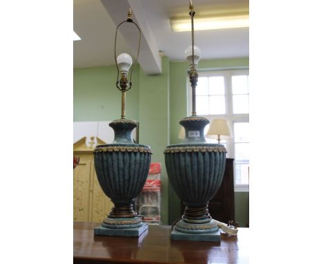 A pair of jade green lamps
