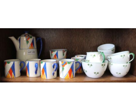 A Royal Ware part Art Deco hand painted coffee service, comprising coffee pot, six cans with saucers and sugar bowl, together