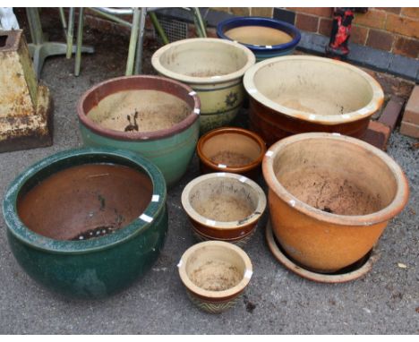 Nine ceramic glazed planters