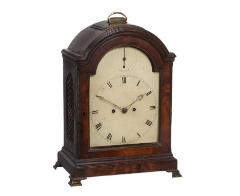  A Regency mahogany and brass inlaid bracket clock, unsigned,   circa 1815, the four pillar twin-fusee bell striking movement