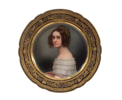  A Lichte, Thuringia (Gebr. Heubach) portrait plate of Princess Alexandra Amelie of Bavaria    (1826-75) after  Joseph Karl S