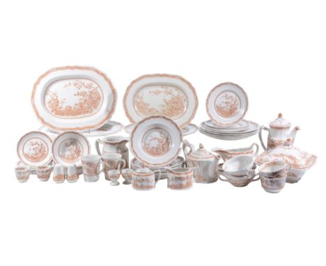  A modern Mason's Ironstone/Furnivals 'Quail' pattern part breakfast and dinner service,   printed in iron-red, comprising; f