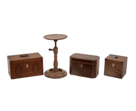  A George III burr walnut and crossbanded tea caddy,   last quarter 18th century, of rectangular form with canted corners, th