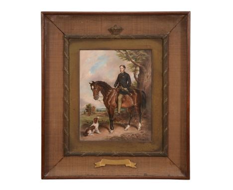 An English porcelain commemorative portrait plaque of the 6th Earl of Harrington,   third quarter 19th century , 19.5cm x 15