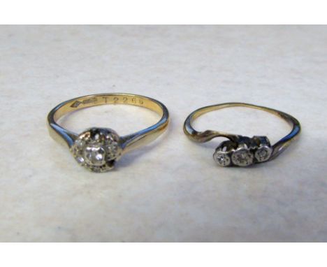 2 18ct gold diamond rings size K & M