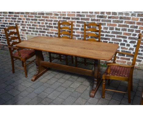 Oak refectory table and 4 ladder back chairs