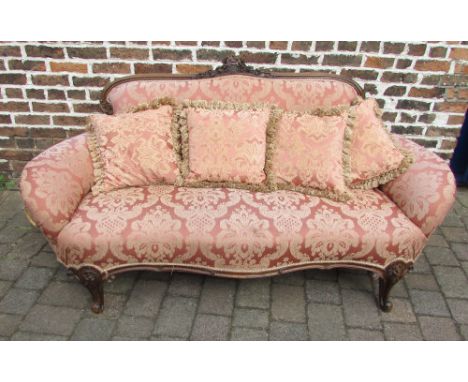 Victorian sofa with cushions on scroll feet