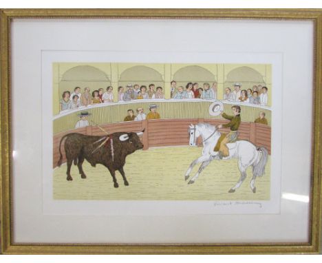 Framed lithograph of a bullfighting scene by Vincent Haddelsey signed in pencil (1934-2010) 63 cm x 48 cm