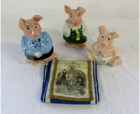 3 Wade Natwest pigs and an Odd Fellows/masonic sash