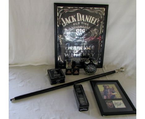 Various Jack Daniels whiskey items inc dominoes, alarm clock and mirror, Lemmy from Motorhead photo with printed signature & 