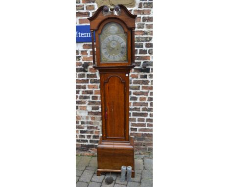 Georgian brass & silvered dial longcase clock with 8 day movement, Val Downs, Louth in an oak case
