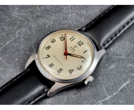 A circa 1966 Tudor 'Oyster' stainless steel manual wind wristwatch, 34mm, Ref. 4453, on replacement black leather strap. 