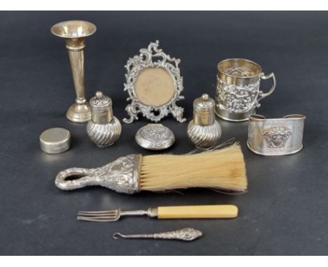 A silver Christening mug, by&nbsp;Crisford &amp; Norris Ltd, Birmingham, 6cm high; together with eight other various silver a