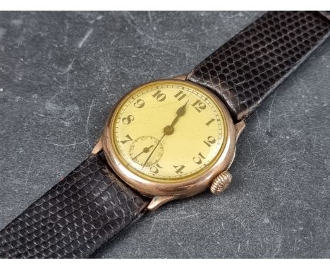 A circa 1940s Swiss 9ct gold manual wind wristwatch, 31mm, import mark Glasgow 1931, on Hirsch black lizard strap. 