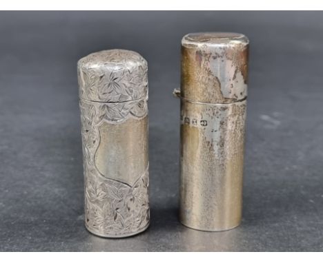 A silver mounted scent flask, by&nbsp;Hilliard &amp; Thomason, Birmingham 1897, 6cm high; together with another silver mounte