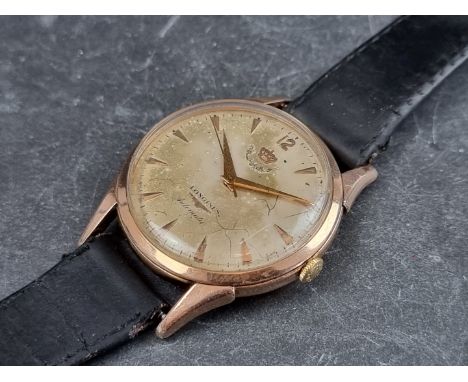 A 1950s Longines 'King Hussein of Jordan' dial gold plated automatic wristwatch, 35mm, on black leather strap.  Provenance: p