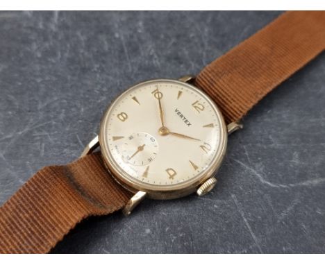 A 1950s Vertex 9ct gold manual wind wristwatch, 31mm, Ref. 712523, on vintage Nato strap. 
