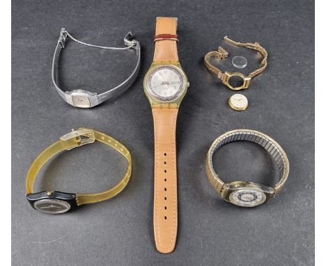 A vintage Gubelin 18ct gold manual wind ladies wristwatch, on 9ct gold bracelet; together with three other wristwatches. (4) 