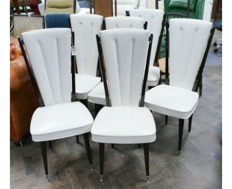 Set of six vintage 1950's -60's Robustab dining chairs with cream vinyl sprung seats and high backs 