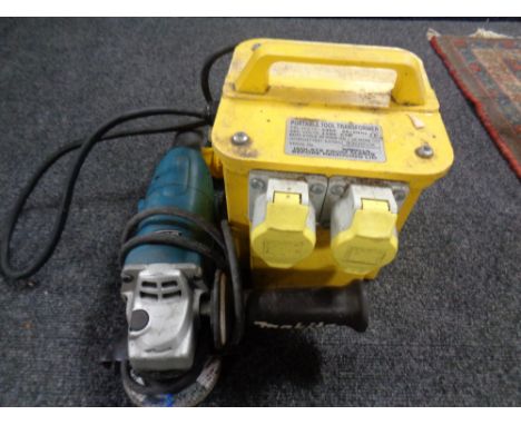 A Makita 110 V angle grinder together with a 110 V transformer 