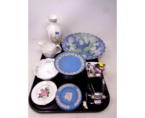 A tray containing assorted ceramics to include Poole dish, Wedgwood Jasperware, Aynsley vase, Disney Mickey Mouse Mickey and 