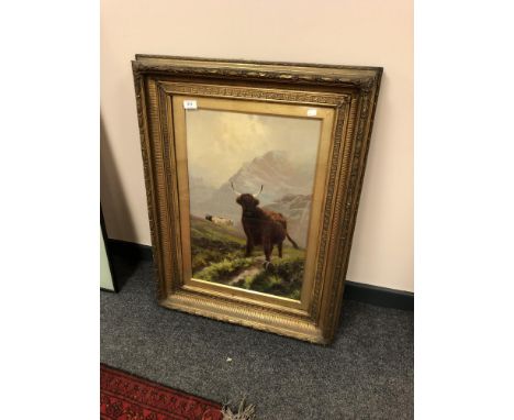H R Hall (fl. 1866-1902) : Highland cattle, oil on canvas, 39 x 59 cm, together with the companion piece, both parts framed 