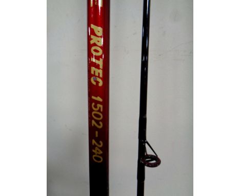 A Shakespeare Protec 1502 two piece carp rod together with Shimano bait runner 5000 RE reel  