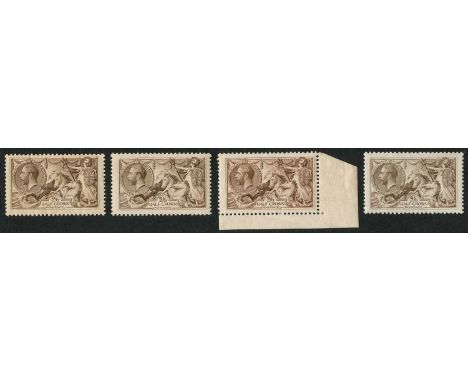 Great Britain 1918 Bradbury, Wilkinson 2/6d seahorses shades, four different all MNH, stated to be olive-brown, chocolate-bro