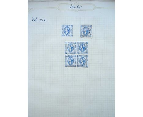 Italy Old-fashioned collection of 300 mainly 19th century stamps, mixed condition mint and used, on pages from a vintage albu