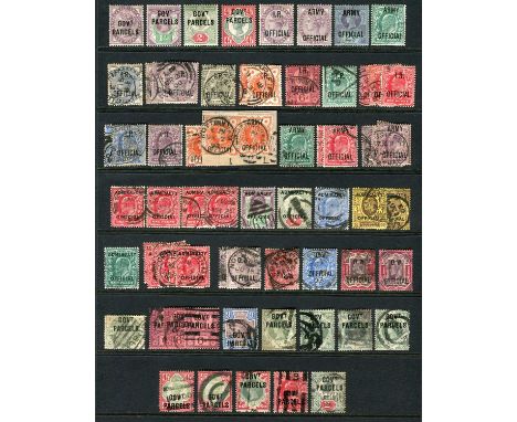 Great Britain Officials group (69) with mint range incl. Parcels 1887 1½d (the 4½d forged), used incl. Inland Revenue 1882 6d