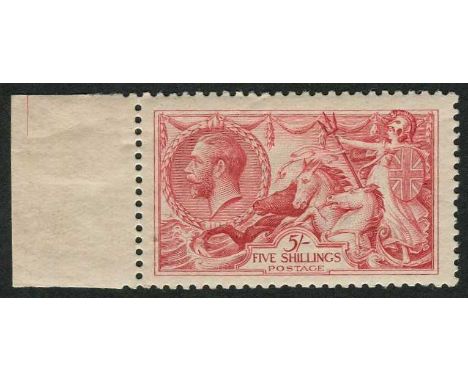 Great Britain 1919 Bradbury, Wilkinson 5/- rose-red seahorse, SG.spec.N68(3), MNH with side margin. Cat. £475.